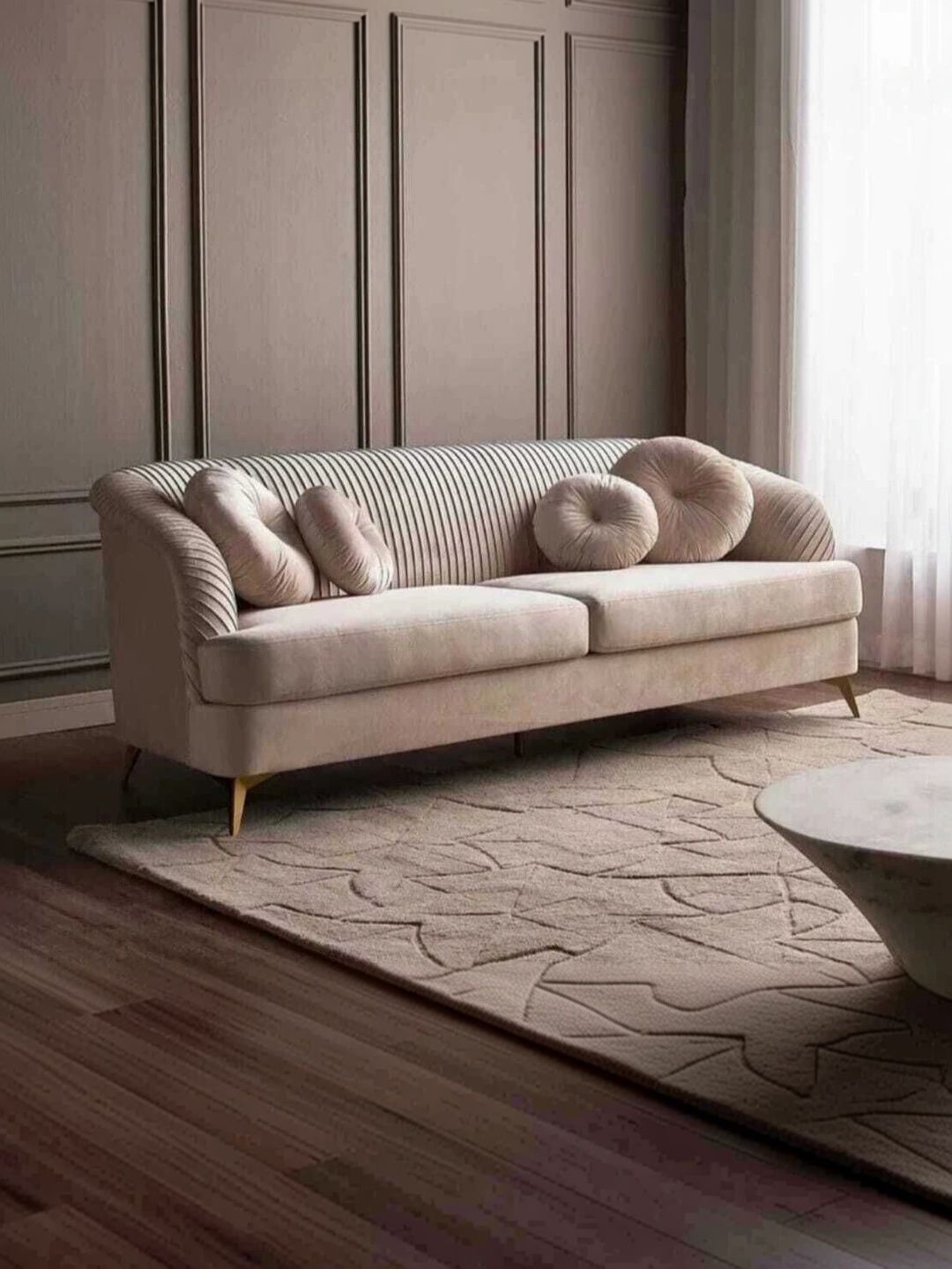 INDIAWOODMART Beige Velvet 2 Seater Sofa-picture-8