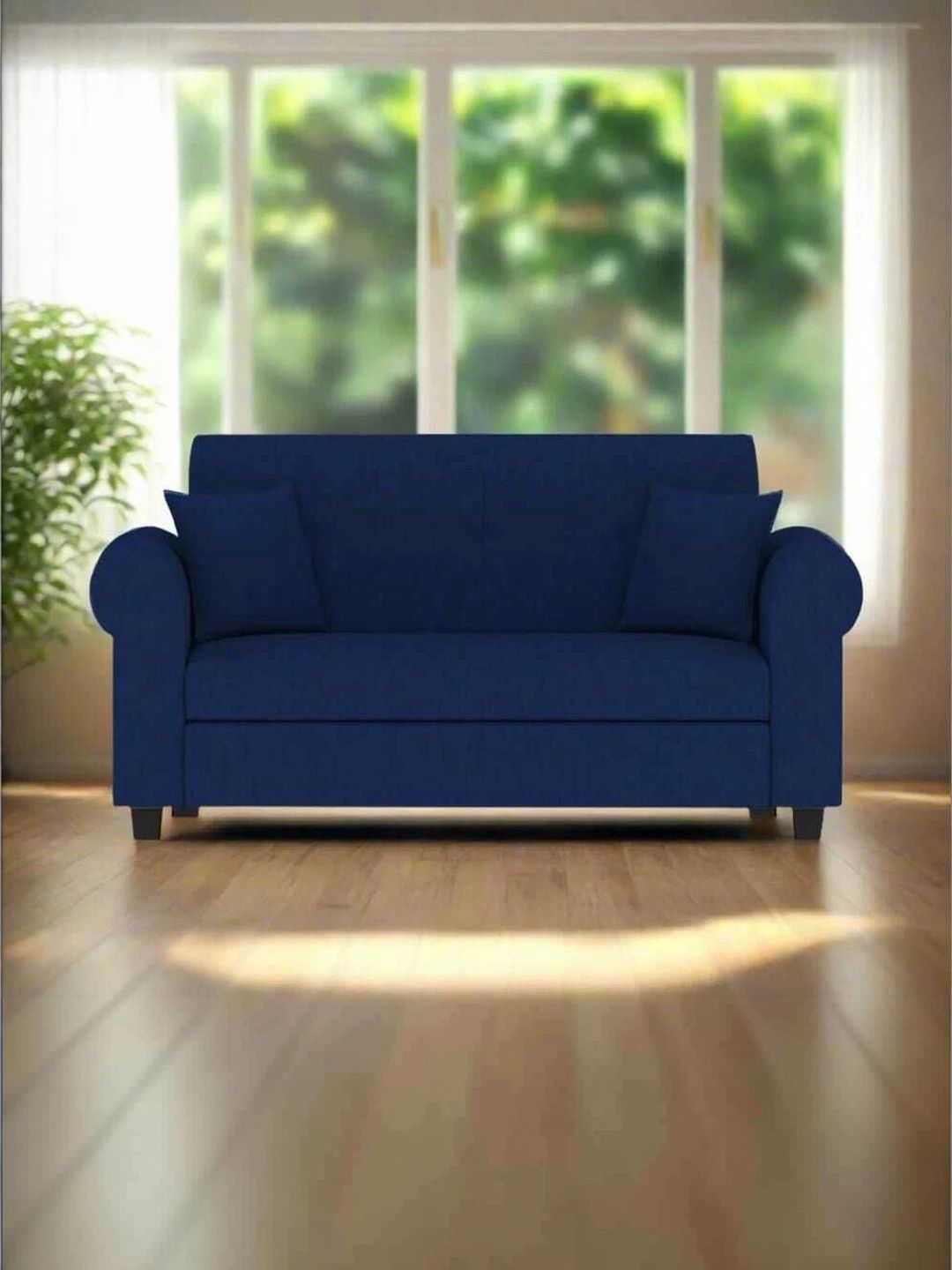INDIAWOODMART Blue Wooden 2-Seater Sofa-picture-11