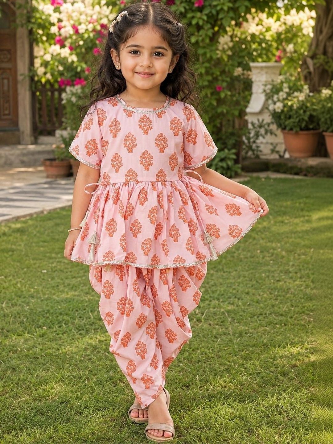 SAKA DESIGNS Girls Ethnic Motifs Printed Empire Kurta with Dhoti Pants-picture-24