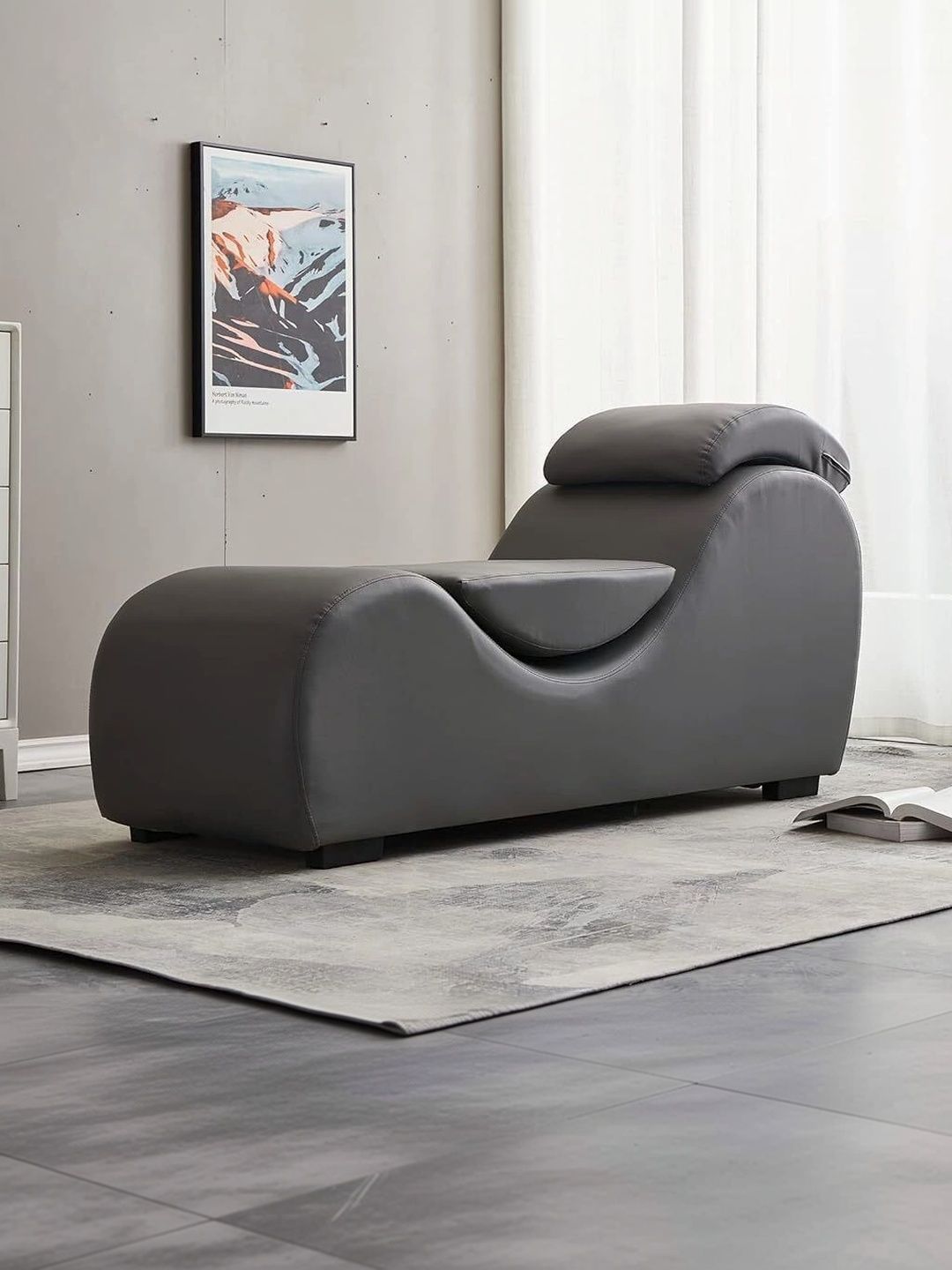 INDIAWOODMART Grey Wooden Lounge Chair With Detachable Pillows-image-21