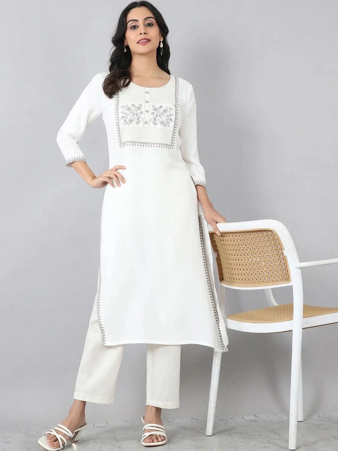 Flosse Ethnic Motifs Embroidered Thread Work Thread Work Kurti-picture-57
