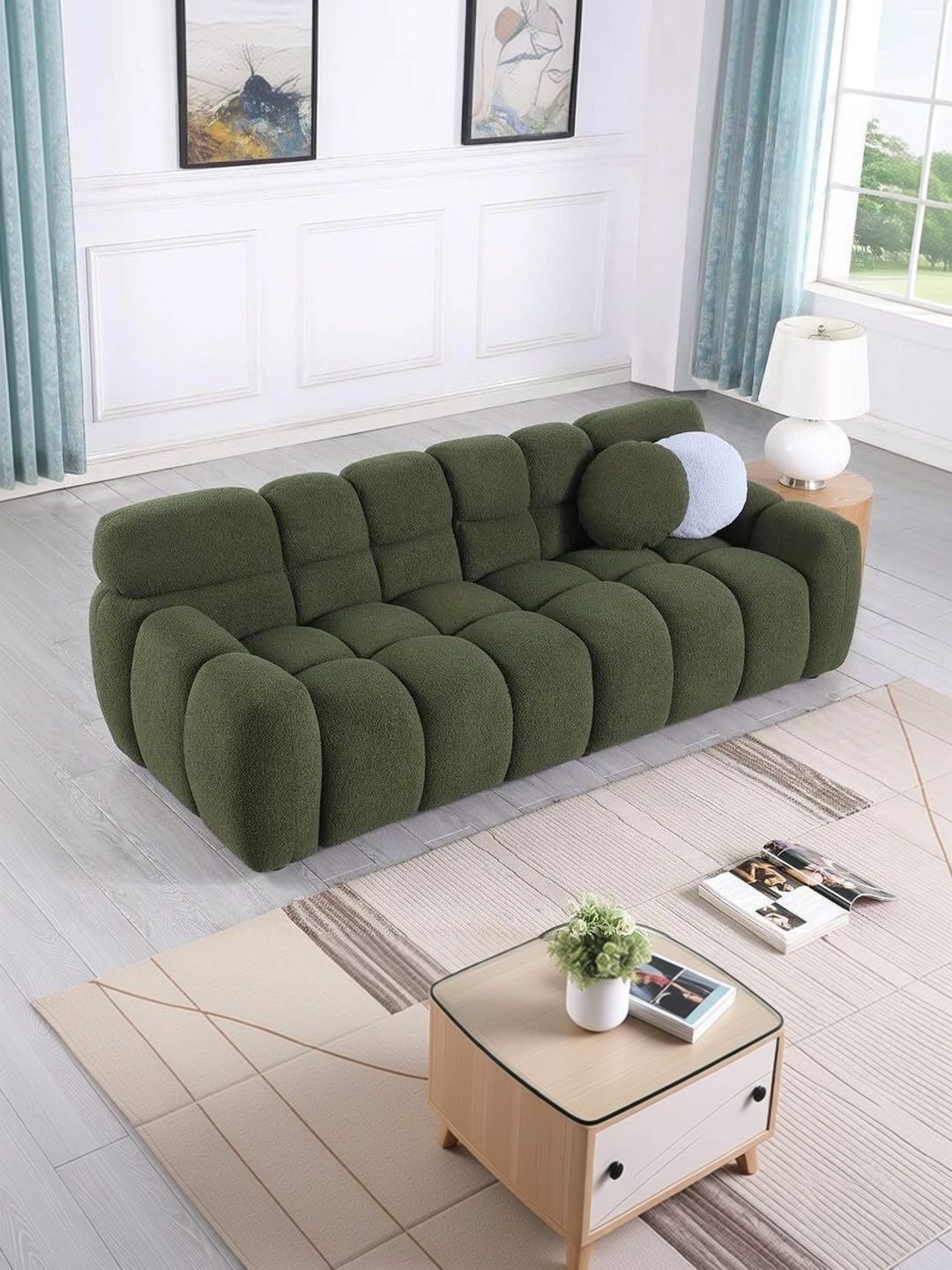 INDIAWOODMART Green 3 Seater Sofa-image-11