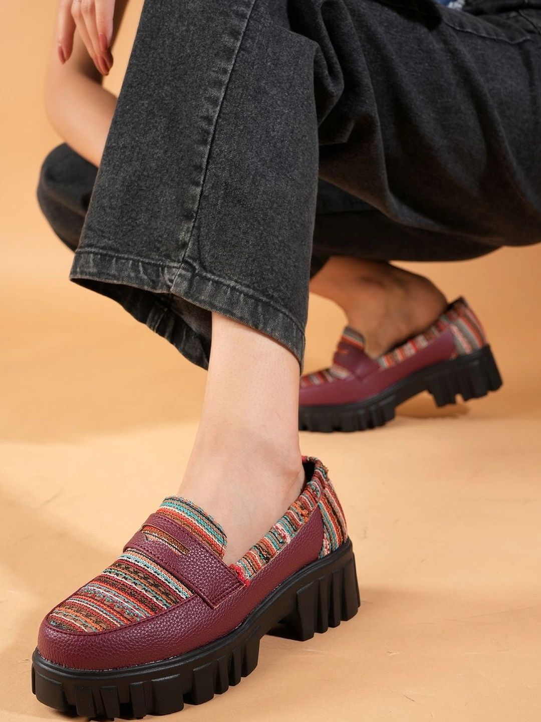 BELVE PARIS Striped Block Pumps-picture-44