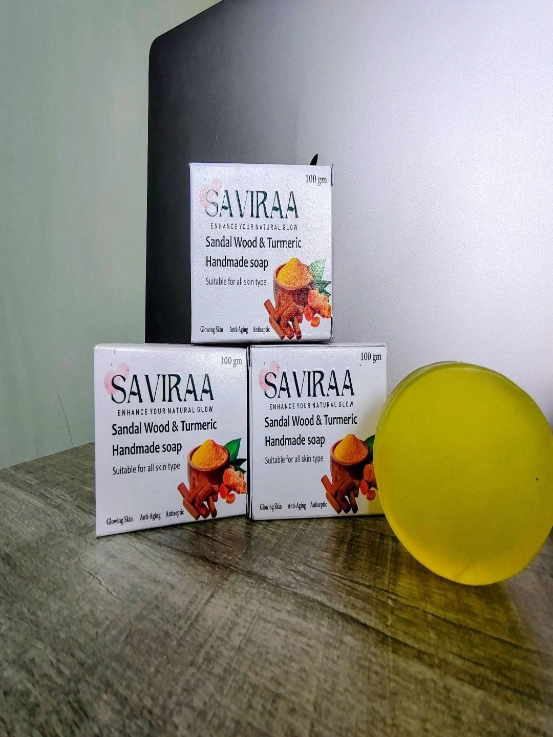 SAVIRAA Set of 3 Sandalwood & Turmeric Soap - 100 g Each-image-38
