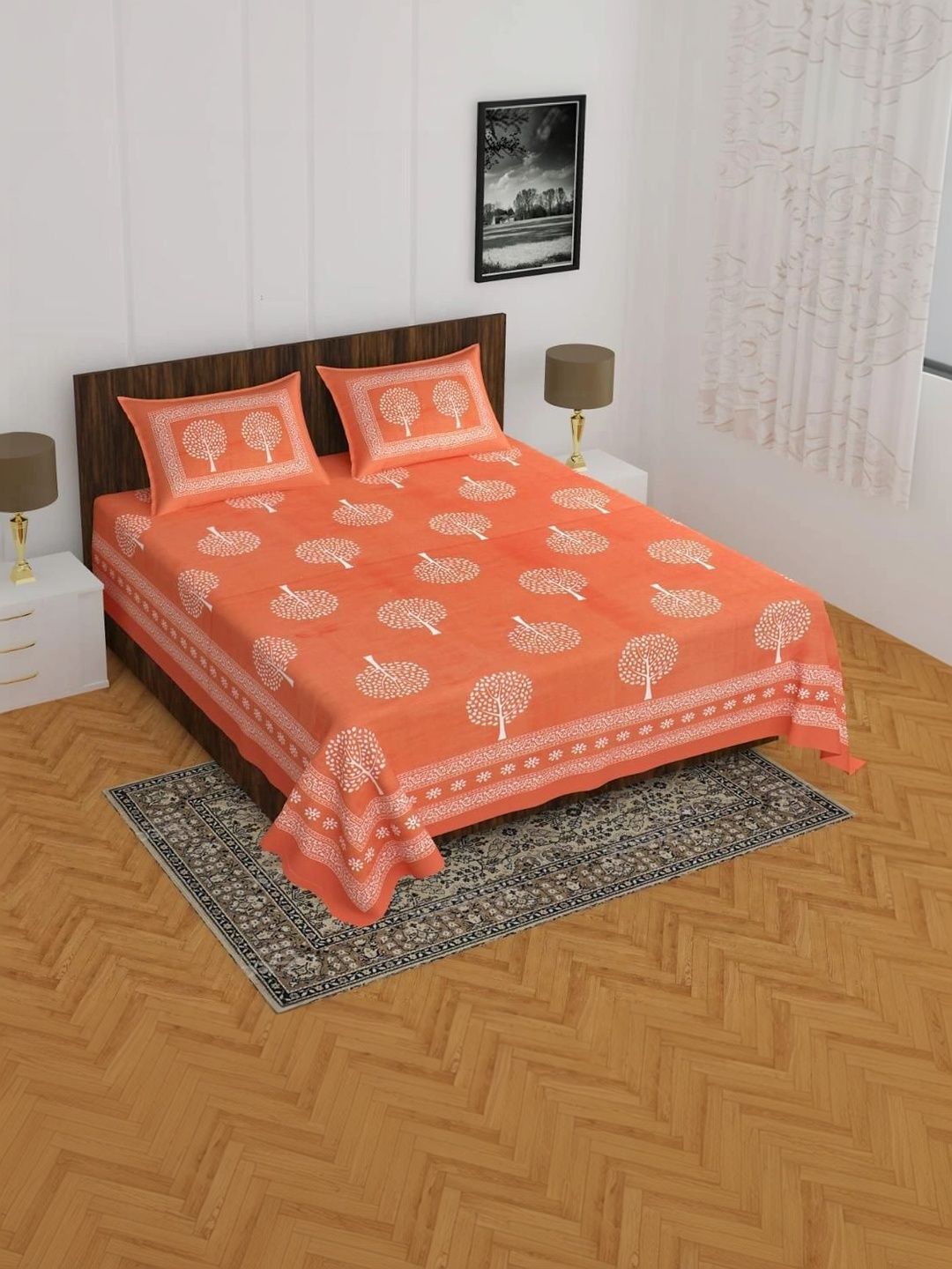 TIMELESS TRENDS Orange 144 TC Bedsheet with 2 Pillow Covers-picture-37