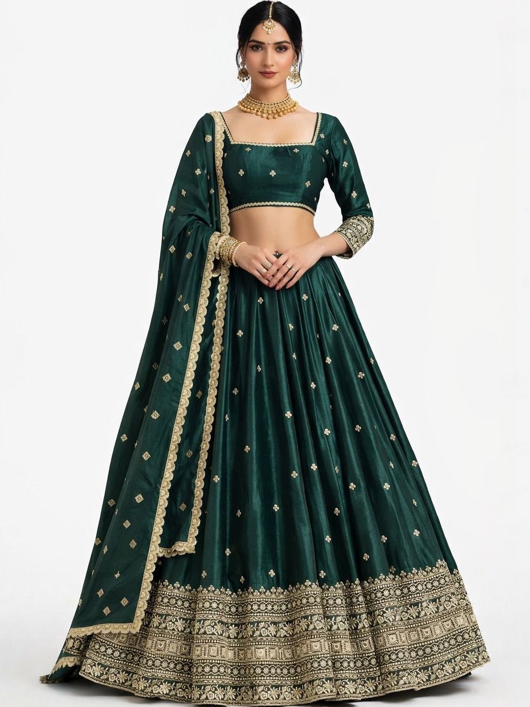 Bhavena texo feb Embroidered Semi Stitched Lehenga & Unstitched Blouse With Dupatta-image-16