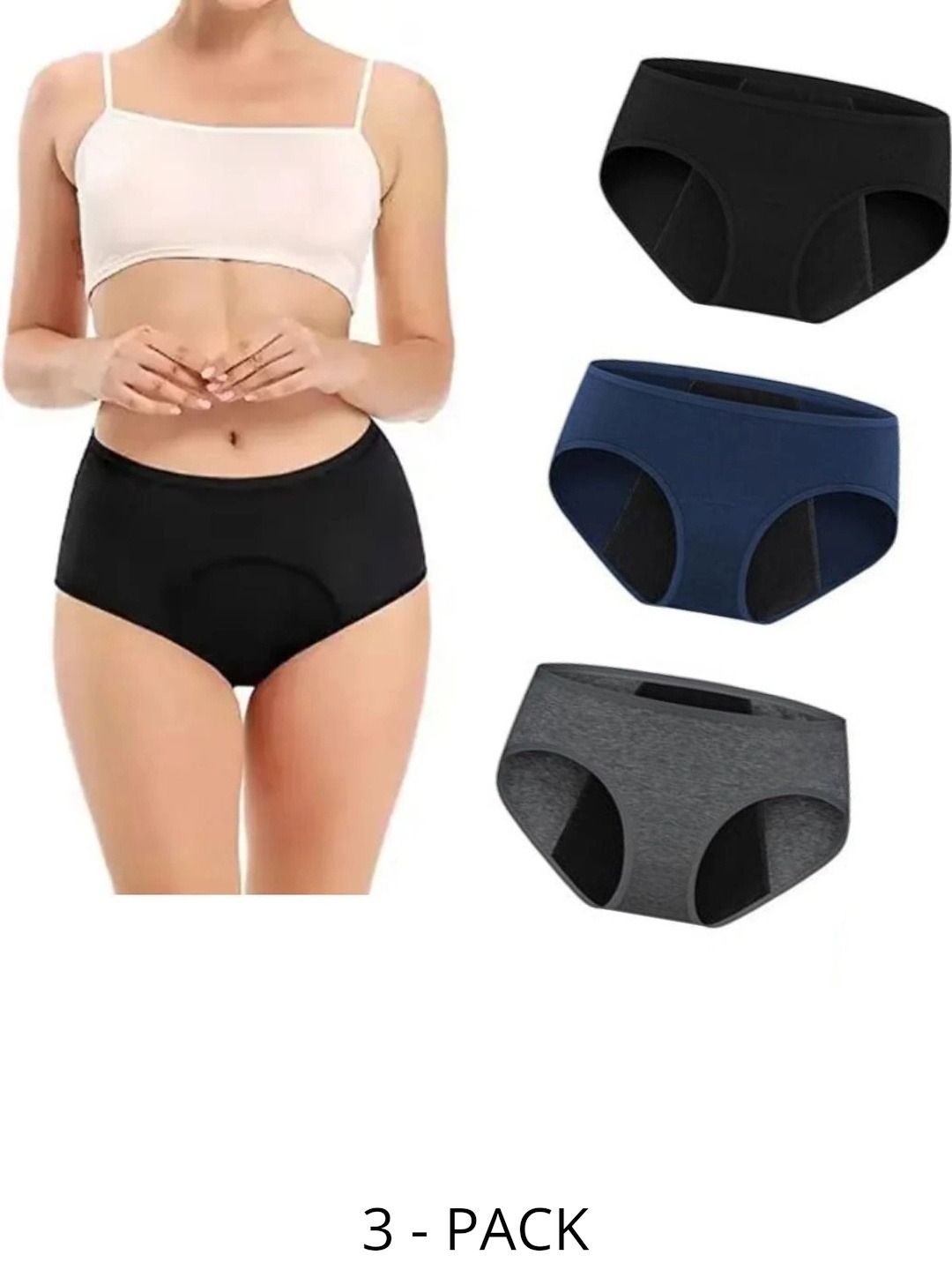 Bebron Women Pack of 3 Assorted Cotton Period Briefs-picture-34