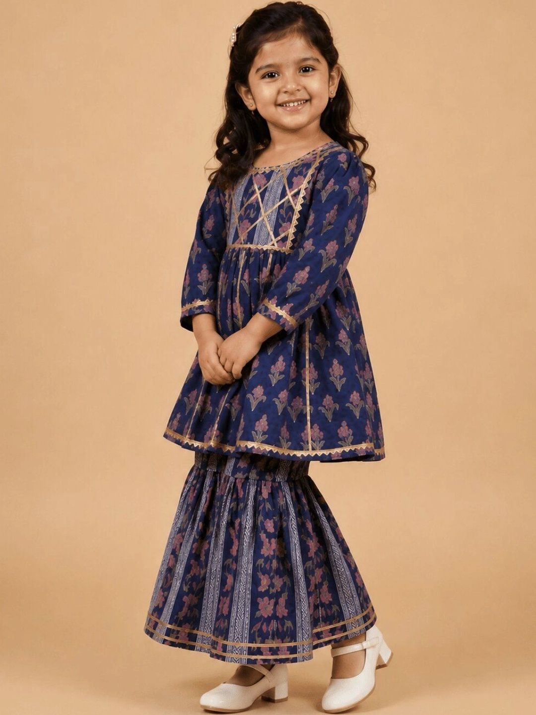 The Mom Store Girls Floral Printed Regular Pure Cotton Kurta with Sharara-picture-11