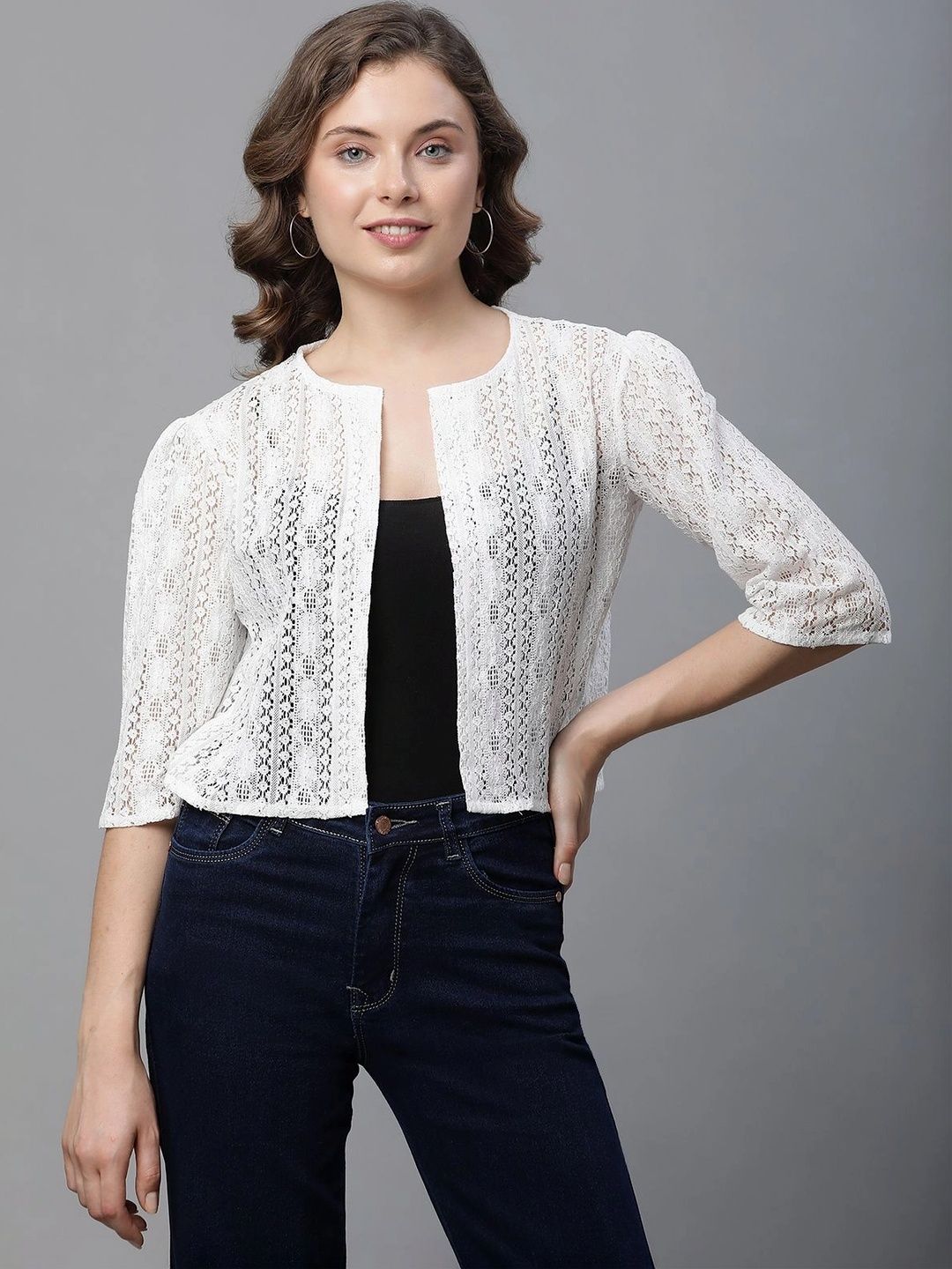 TENACITY Women Embroidered Crop Sheer Shrug-picture-46