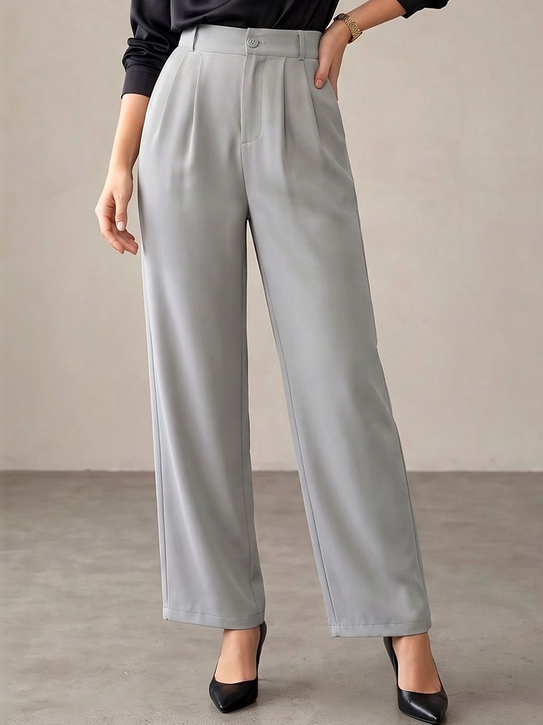 ADDYVERO Women Classic Straight Fit High-Rise Easy Wash Trousers-image-6