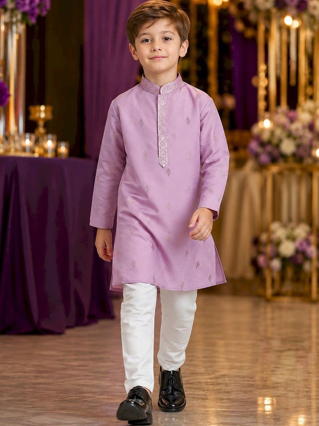 Sparklepop Boys Ethnic Motifs Embroidered Regular Thread Work Kurta with Trousers-picture-11