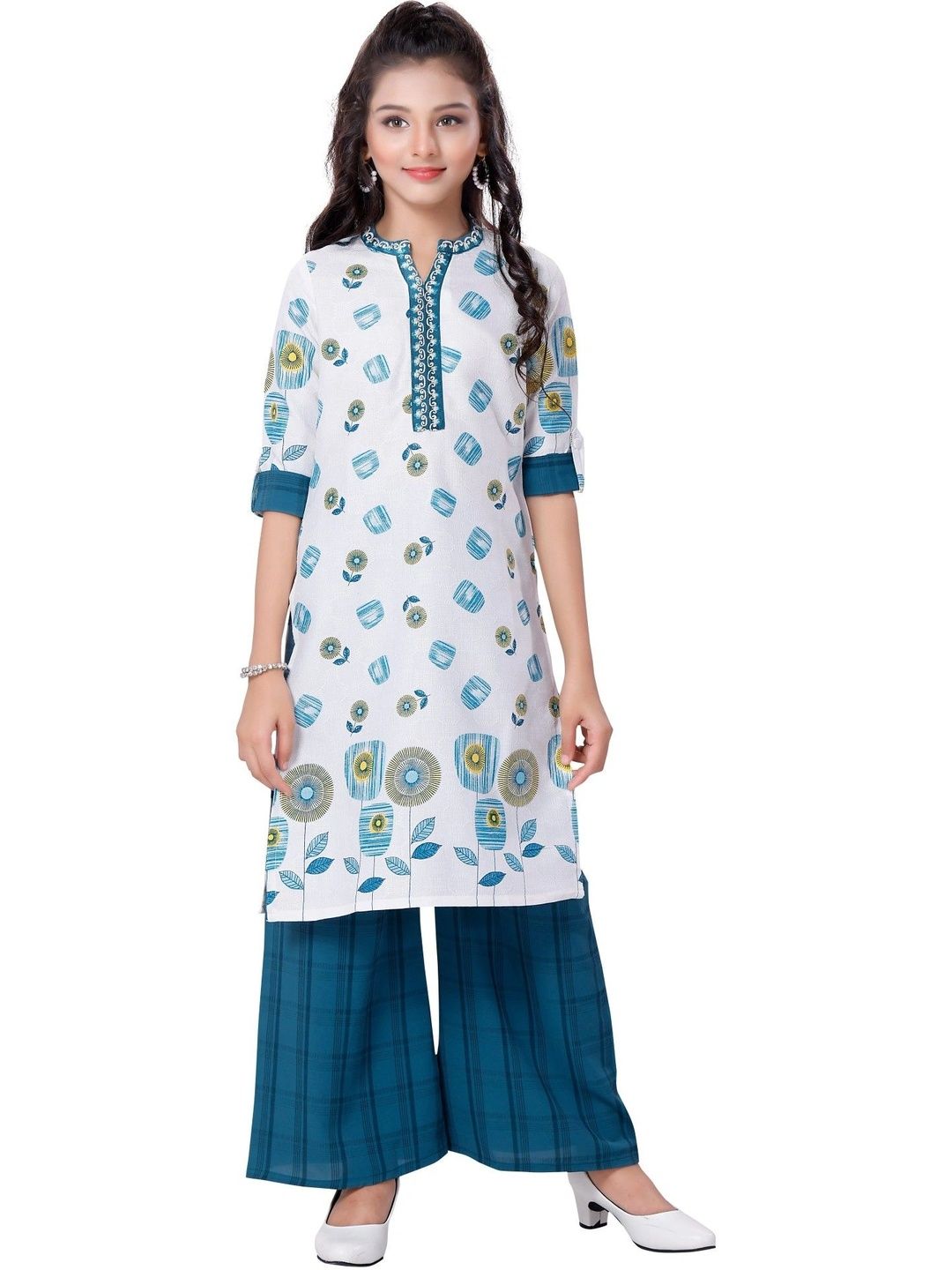 MASTARANG Girls Floral Printed Regular Thread Work Kurta with Palazzos-picture-50