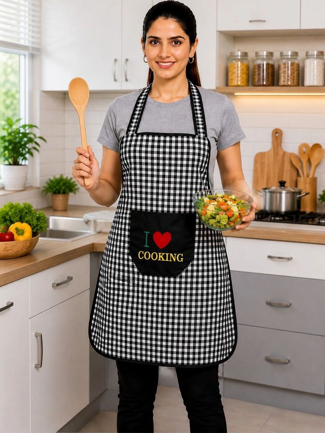 Clipron Black Checked Durable & Waterproof Aprons-picture-14