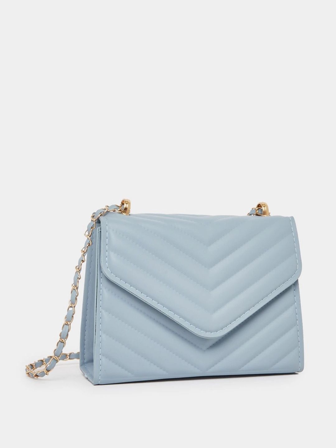 Styli Women Blue Quilted Sling Bag Chain Strap Flap Closure Handbag-image-49