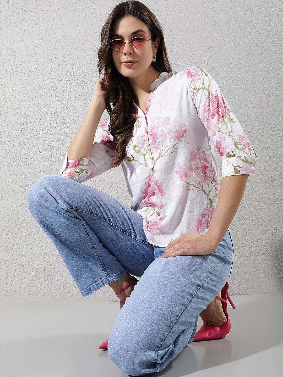 Crimsoune Club Floral Print Mandarin Collar Top-picture-29