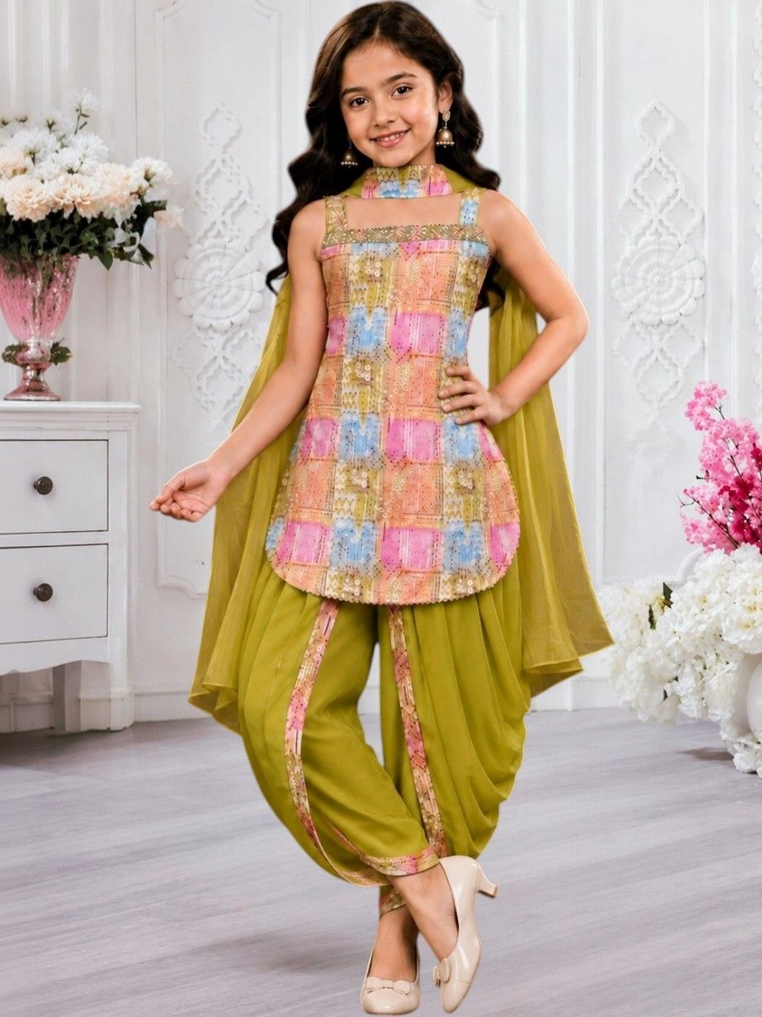 SUNCITY FASHION MART Girls Printed Regular Kurta with Dhoti Pants & With Dupatta-picture-42