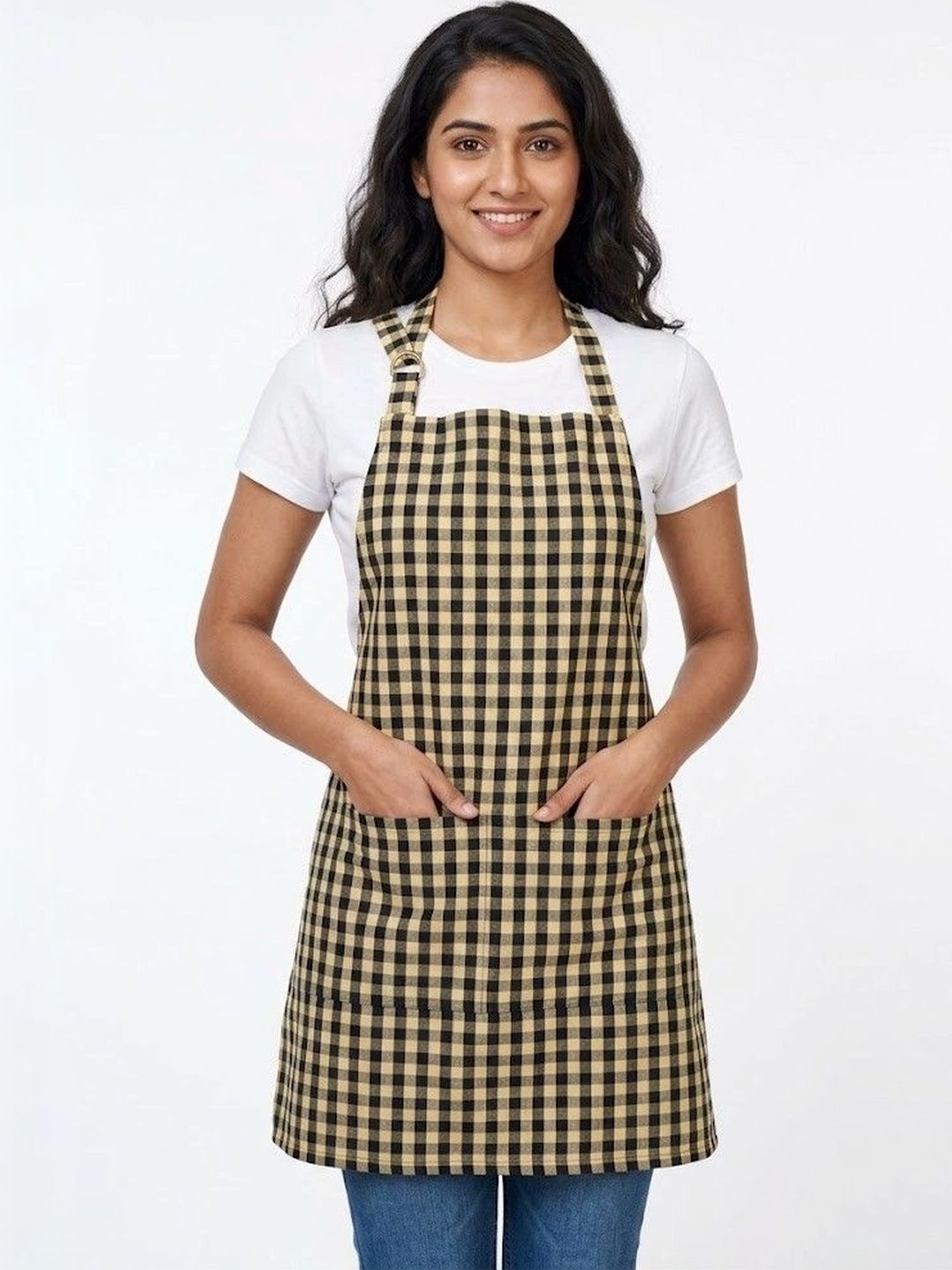 ZENSHA DECOR Black Striped Cotton Apron With Front Pockets-image-29