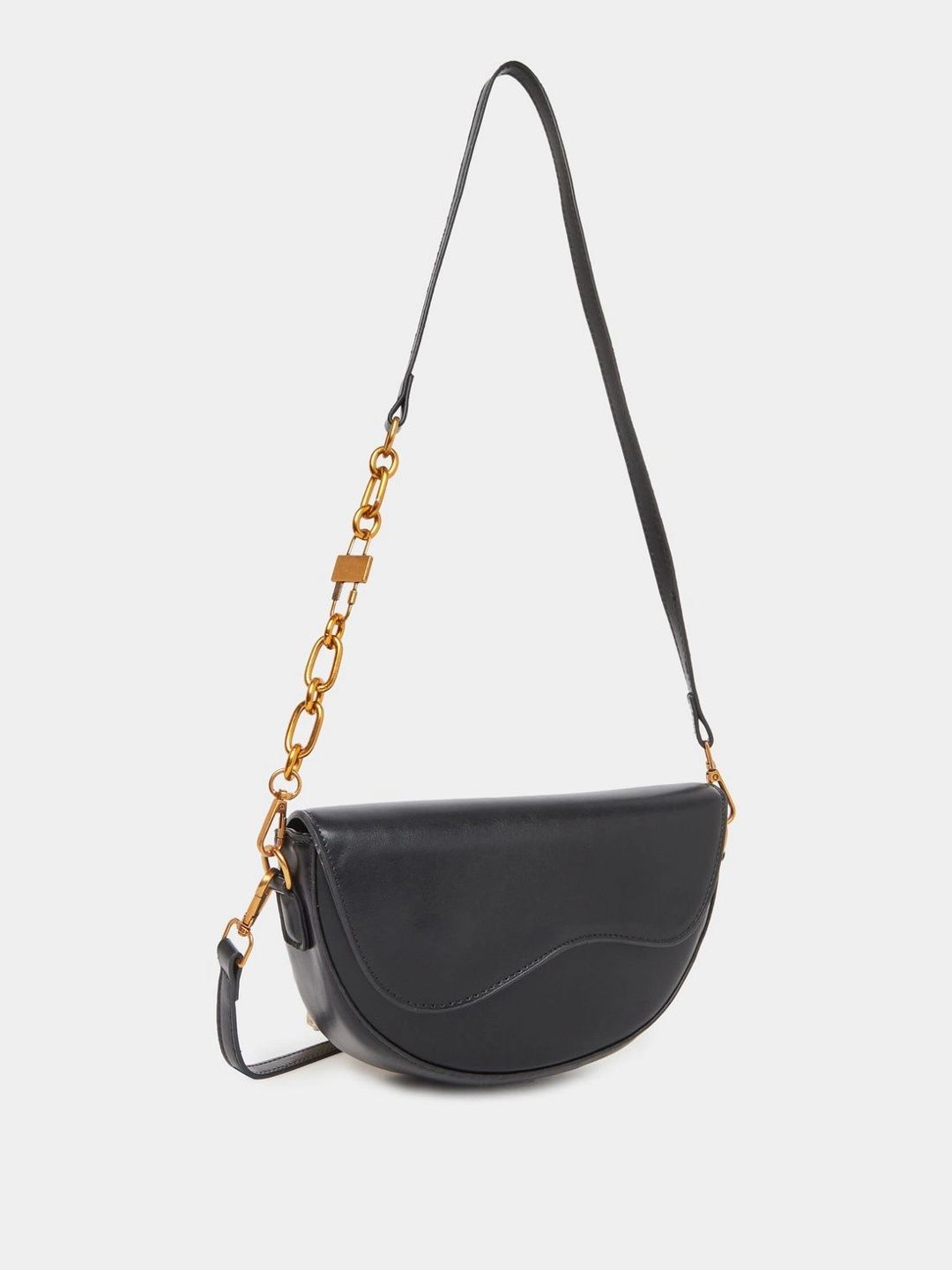 Styli Women Black Solid Sling Bag Chain Strap Flap Closure Handbag-image-42