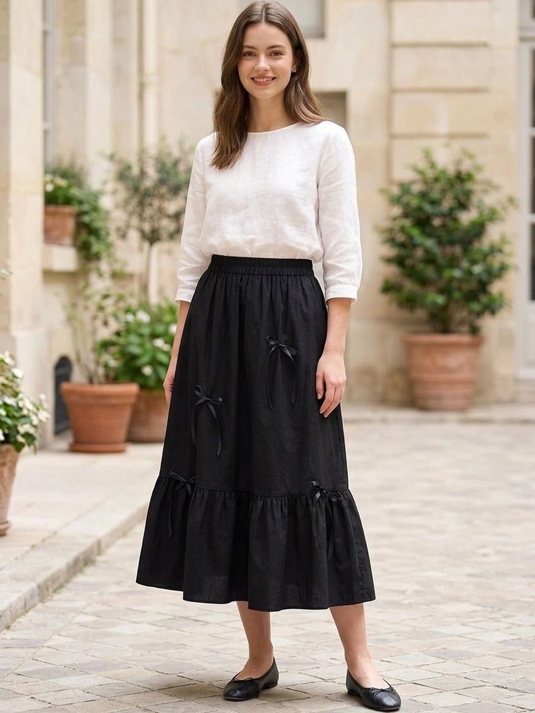 Suo Women Frills Bows and Ruffles Midi Flared Skirt-picture-43