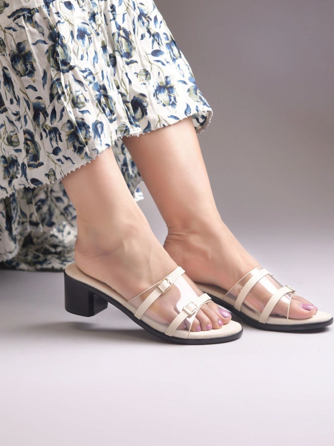 Padchin Textured PU Block Mules with Buckles-picture-56