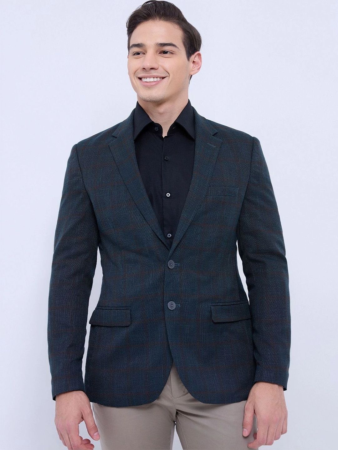 Raymond Checked Notched Lapel Single-Breasted Formal Blazer-picture-20