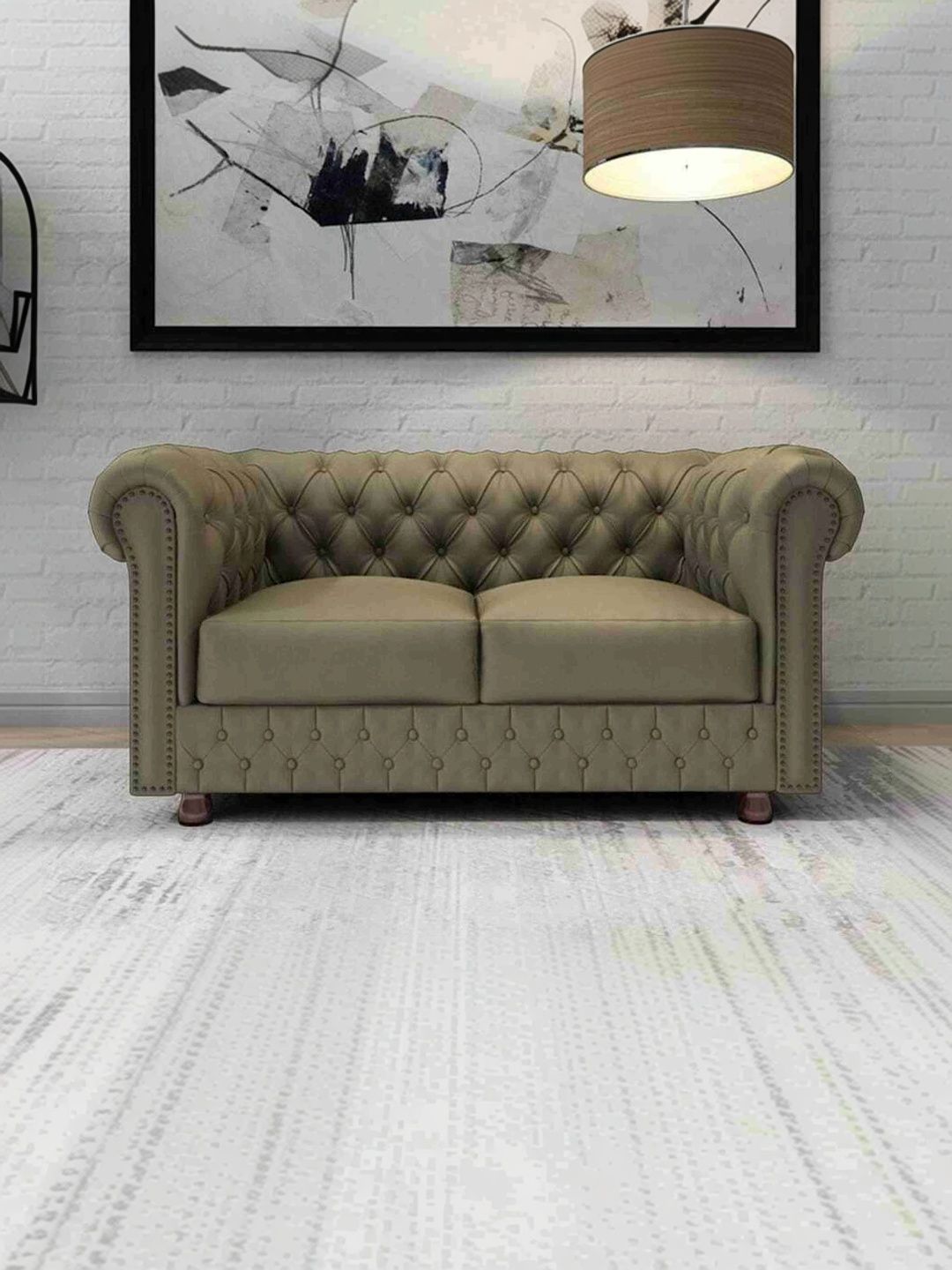 INDIAWOODMART Green Textured 2 Seater Sofa-picture-37