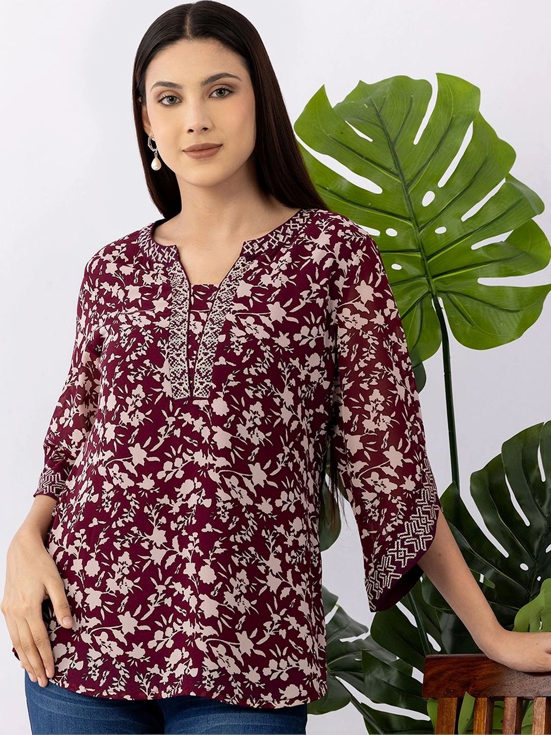 Mustard Floral Print Chiffon Top-image-14