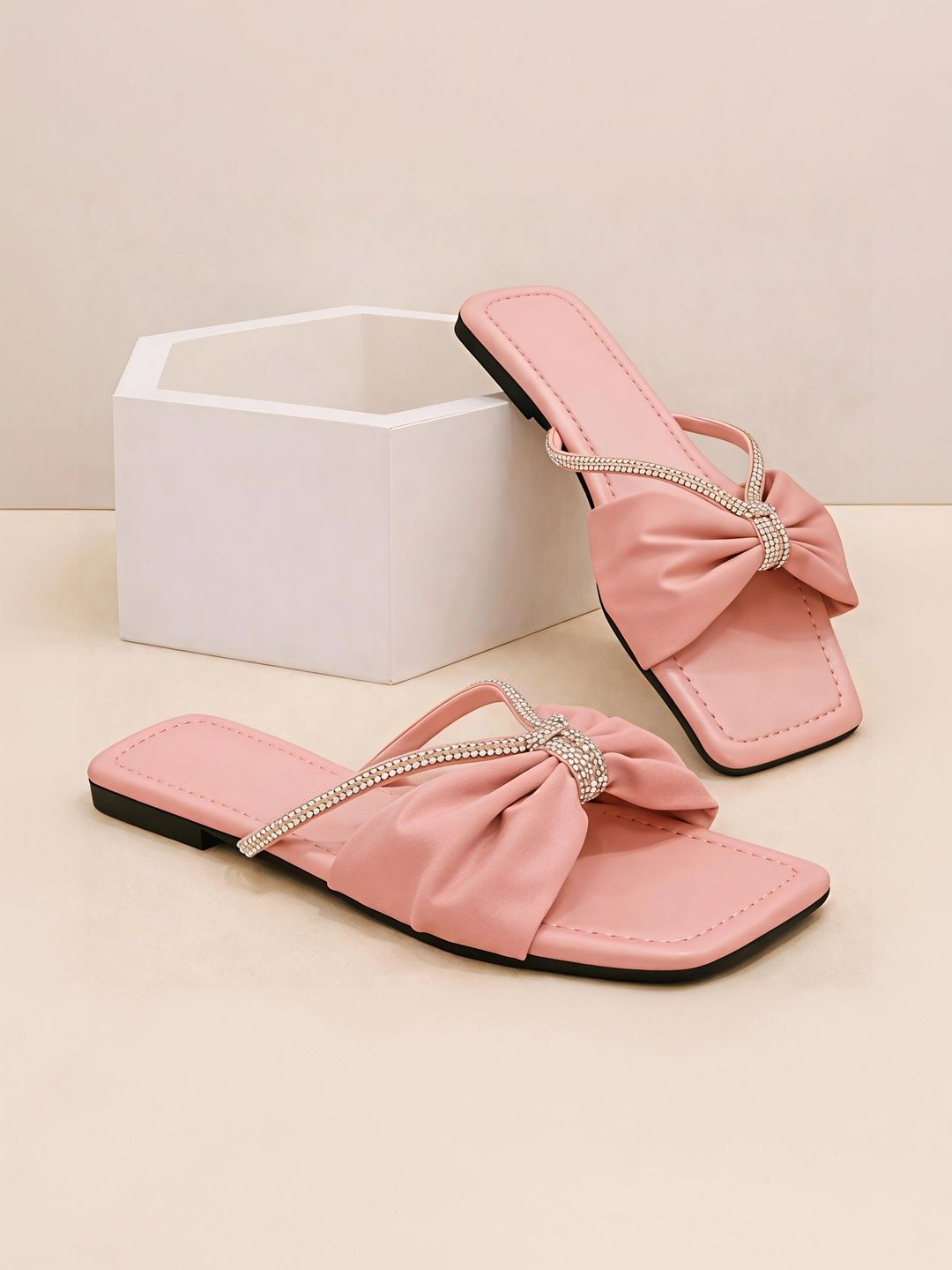 Maison Velmira Women Embellished Open Toe Flats with Bows-image-24