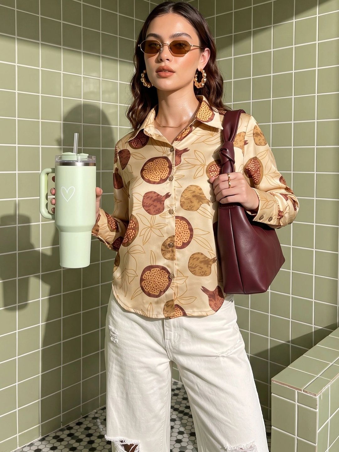 DressBerry Print Satin Shirt Style Top-picture-52