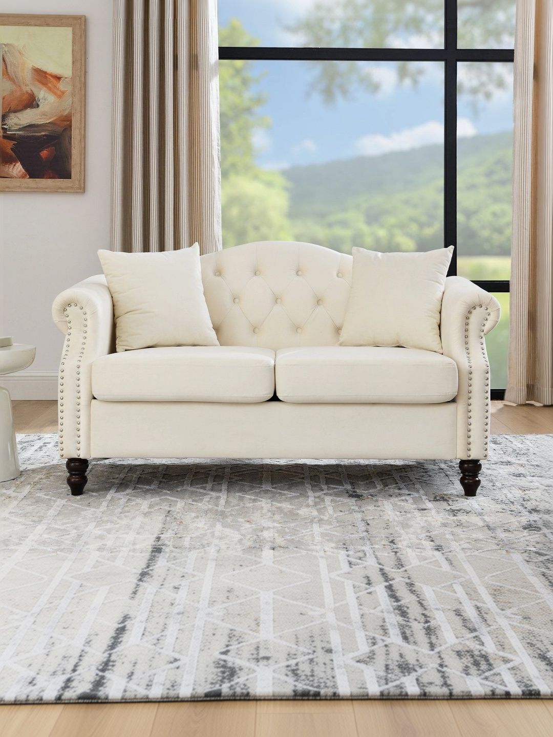 INDIAWOODMART Beige Textured 2 Seater Sofa-picture-26