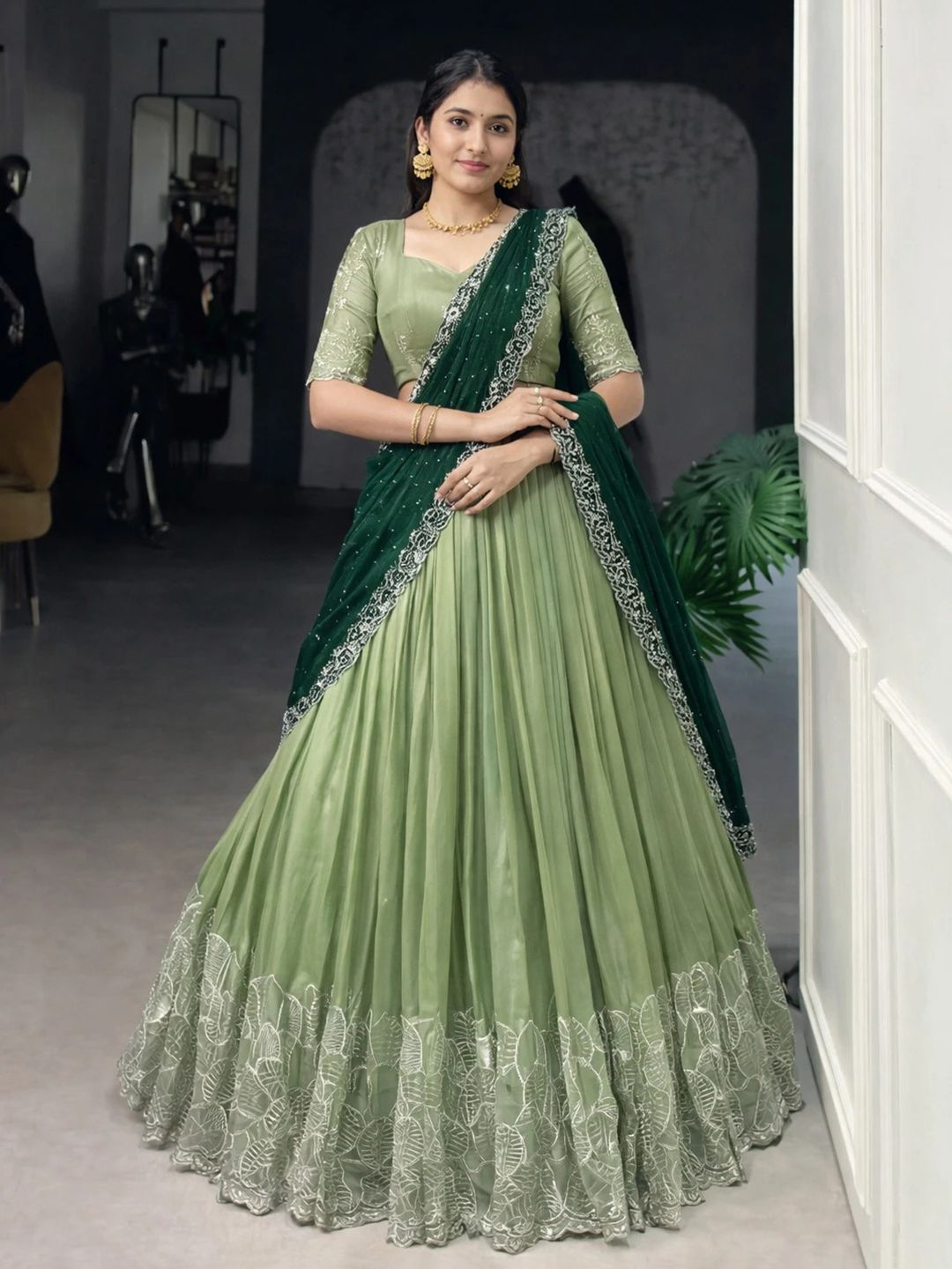 Bhavena texo feb Embroidered Semi Stitched Lehenga & Unstitched Blouse With Dupatta-image-15