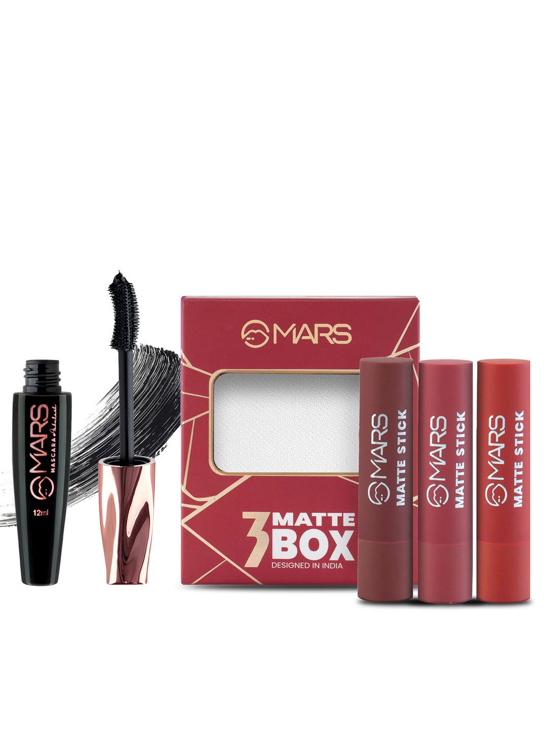 MARS Set of Volumising Mascara & Red and Maroon Matte Lipstick Box-image-6