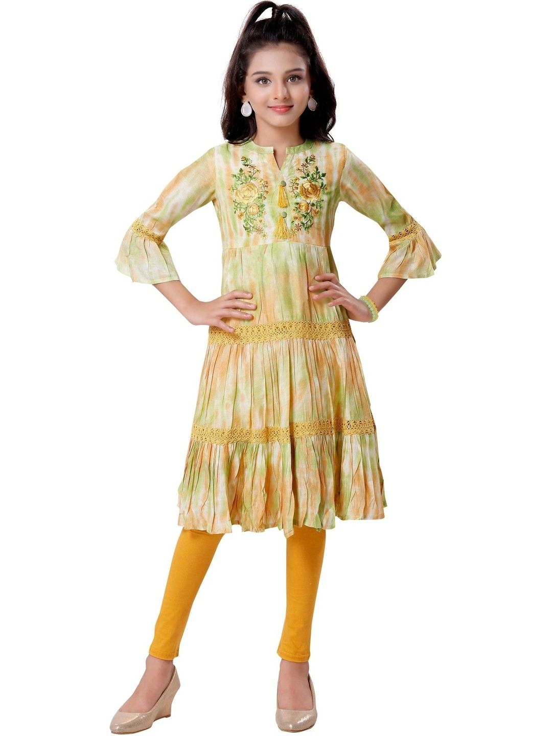 MASTARANG Girls Embroidered Tiered Thread Work Kurti-picture-16