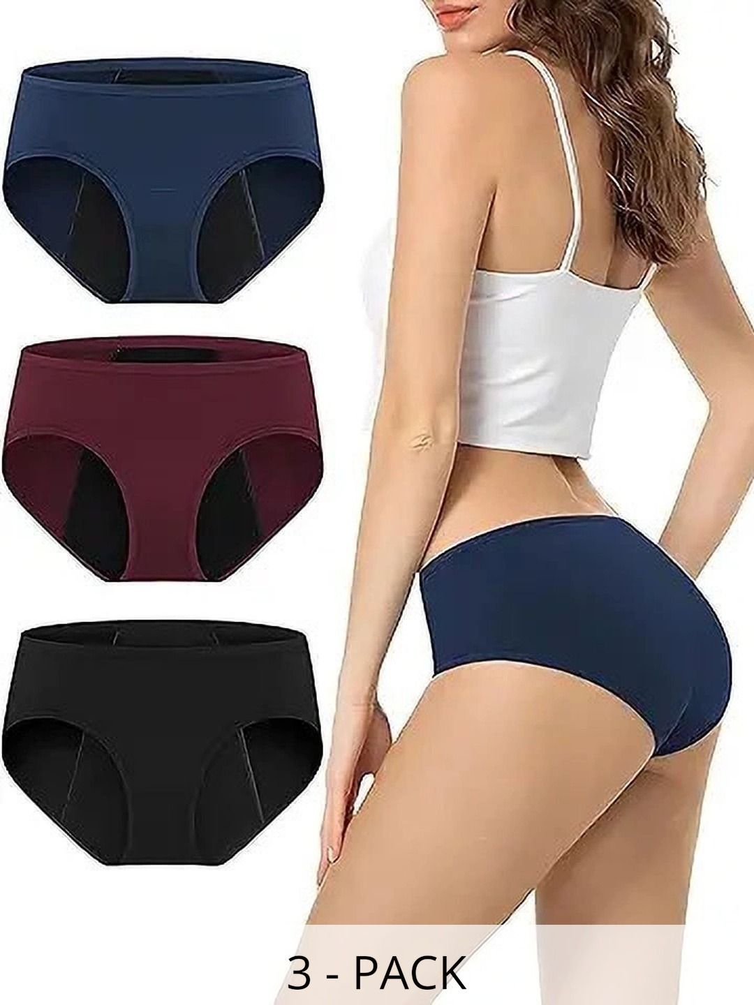 Bebron Women Pack of 3 Assorted Cotton Period Briefs-picture-29