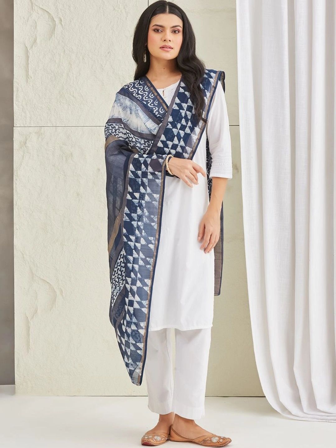 Fabindia Printed Cotton Silk Blend Batik Dupatta-image-11