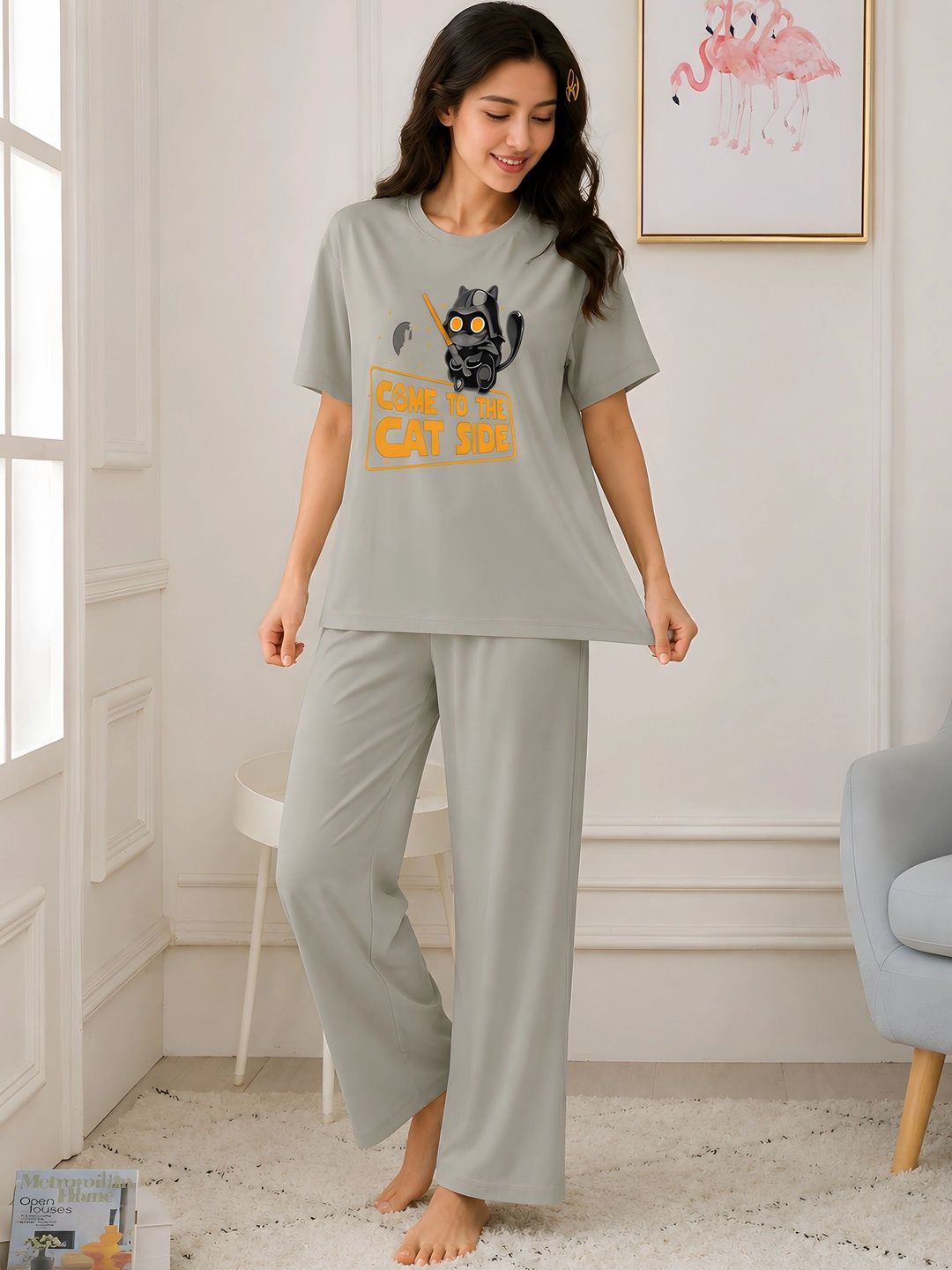 ELVIA Cotton Printed T-shirt with Trousers-image-33