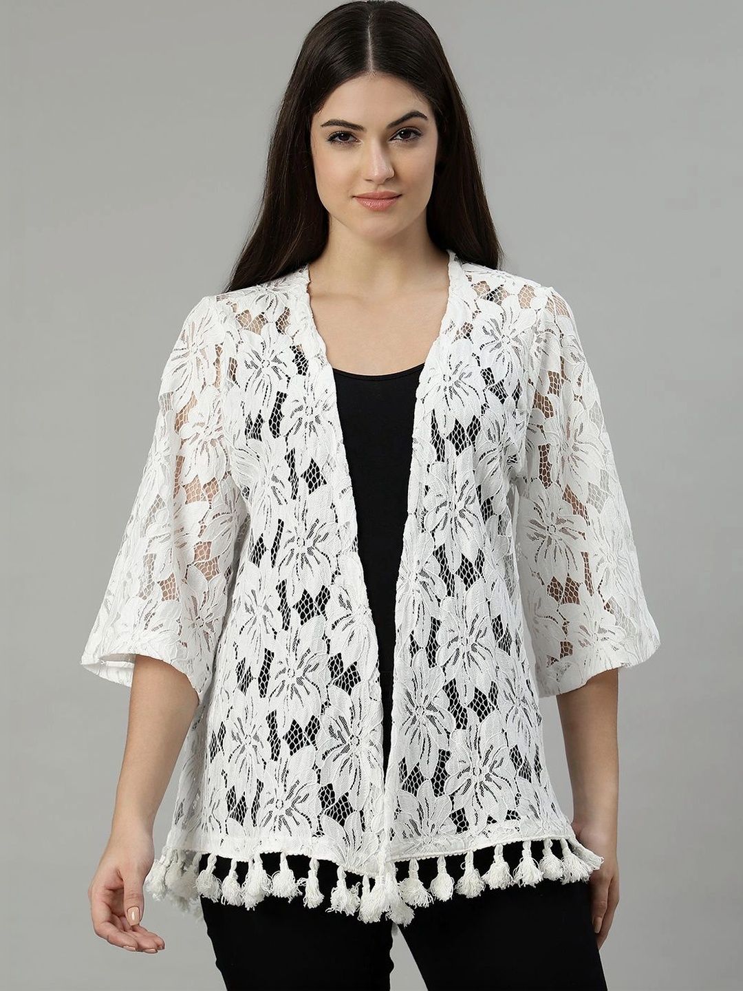 TENACITY Women Printed Tasselled Shrug-picture-33