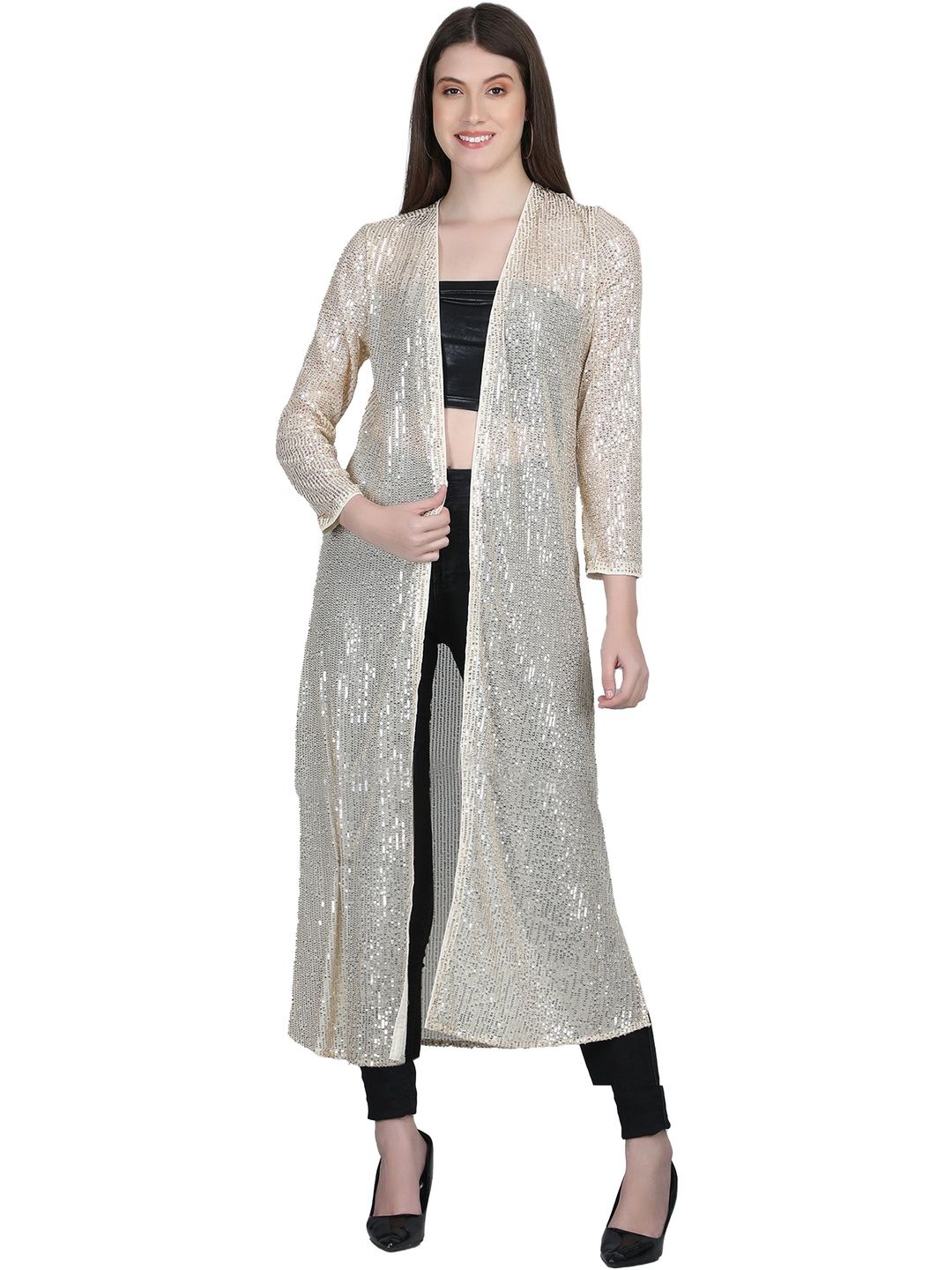 AOL Women Party Embellished Longline Shrug-picture-55