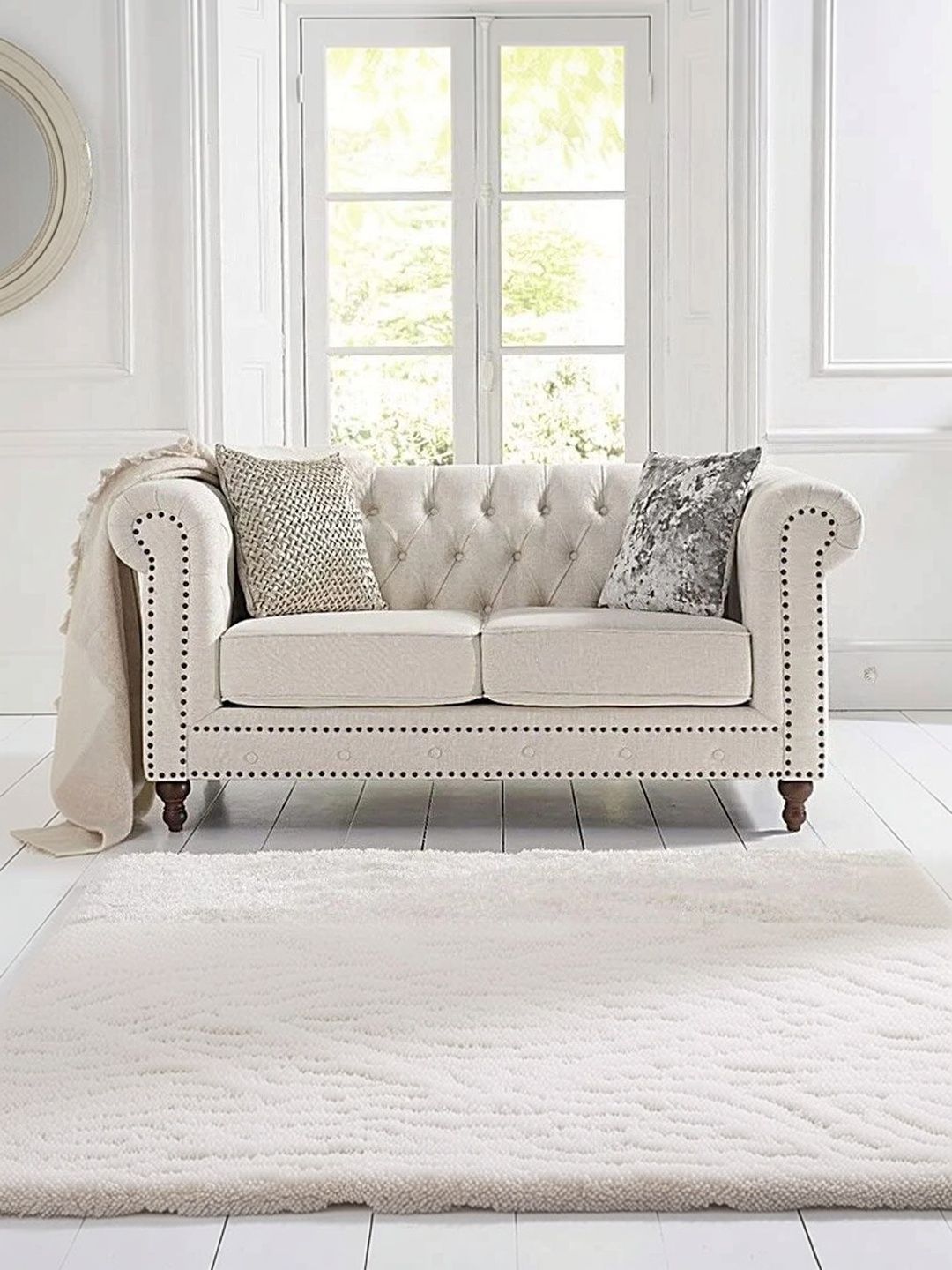 INDIAWOODMART Beige Leatherette & Wooden 2-Seater Sofa-picture-10