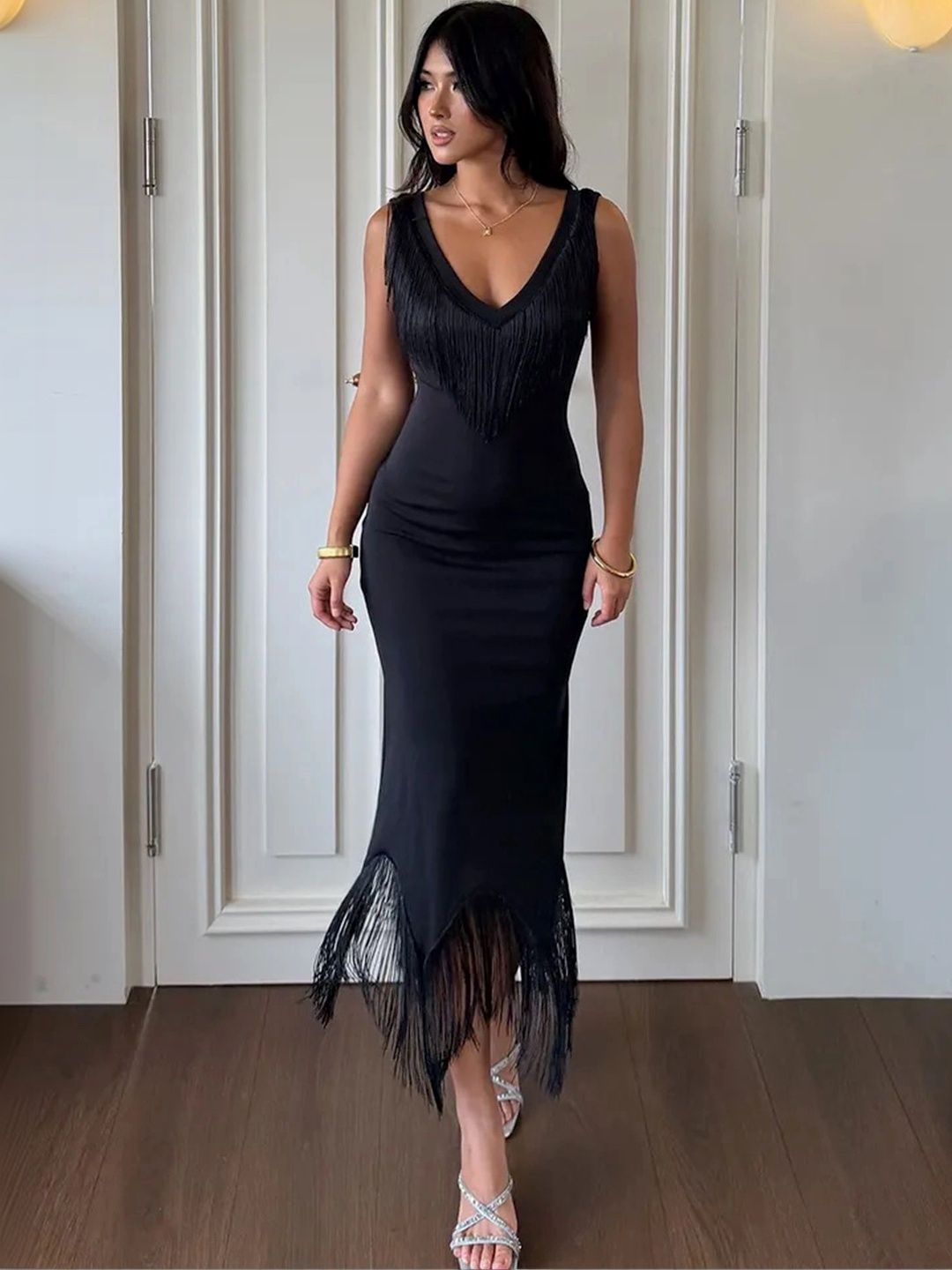 LULU & SKY Fringed Bodycon Midi Dress-picture-16