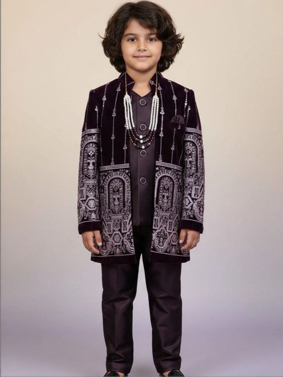 Rajkuwar Boys Self Designed Mandarin Collar Suits-picture-42
