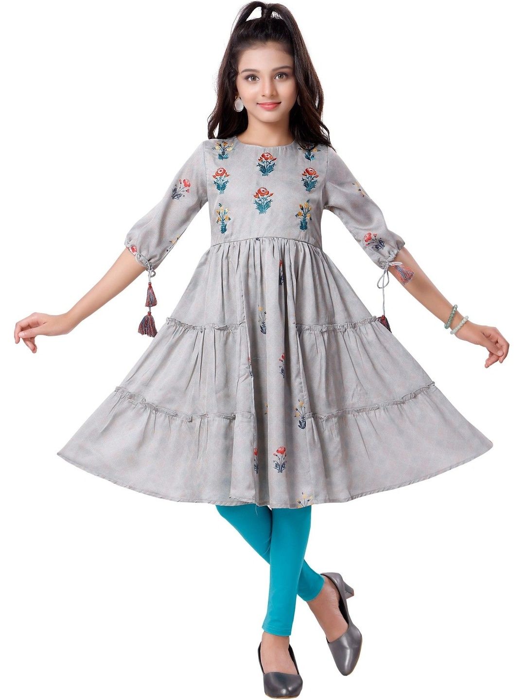 MASTARANG Girls Floral Printed Tiered Kurta-picture-54