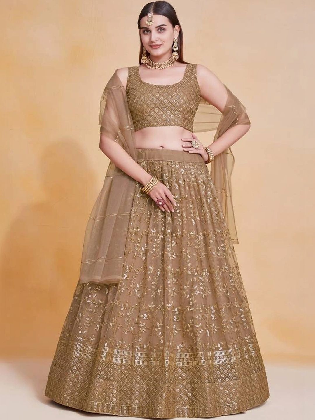 Poshak Bazaar Embroidered Sequinned Semi-Stitched Lehenga & Unstitched Blouse With Dupatta-picture-20