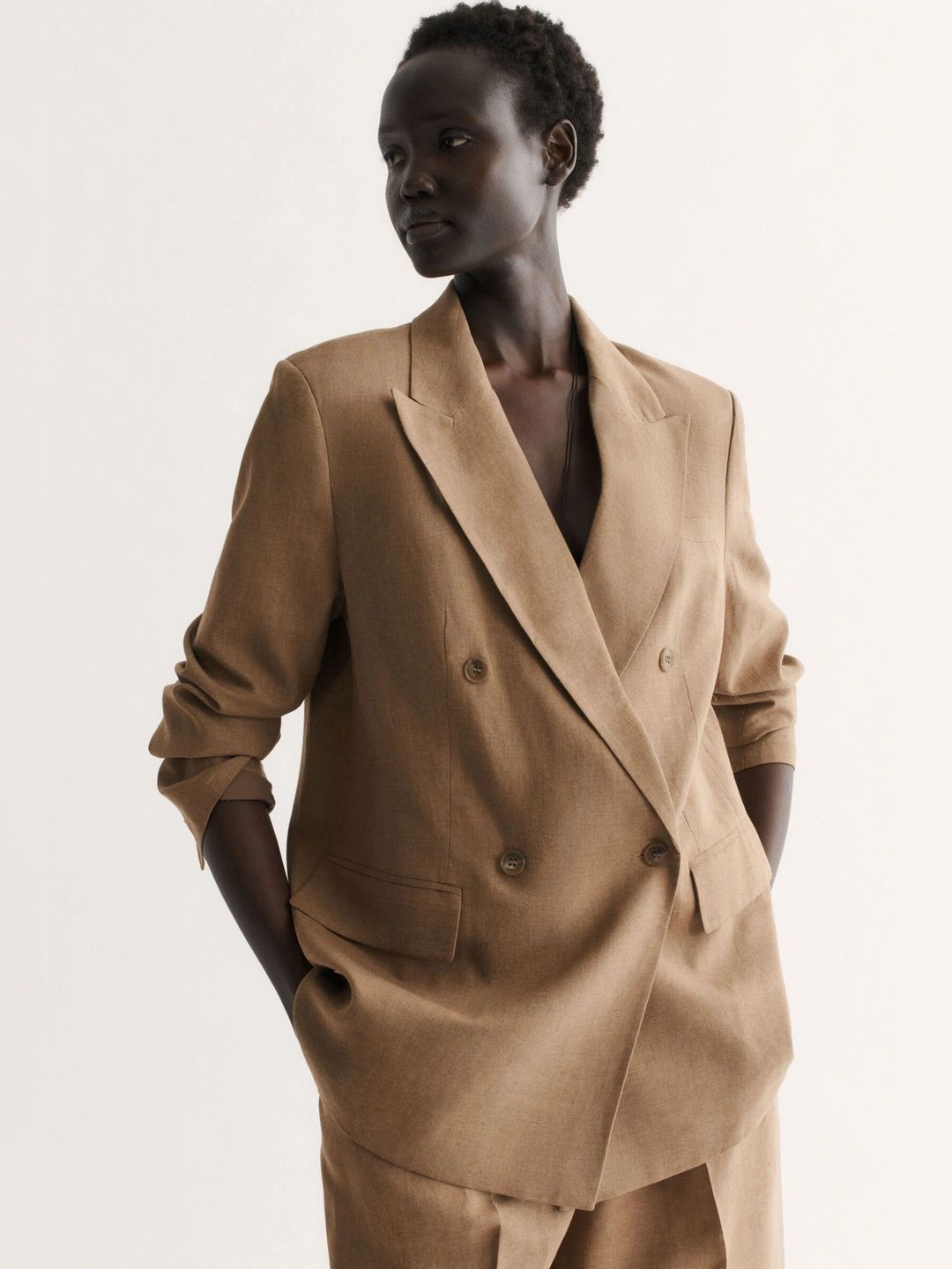 h&m H & M Double-Breasted Linen-Blend Blazer-picture-38