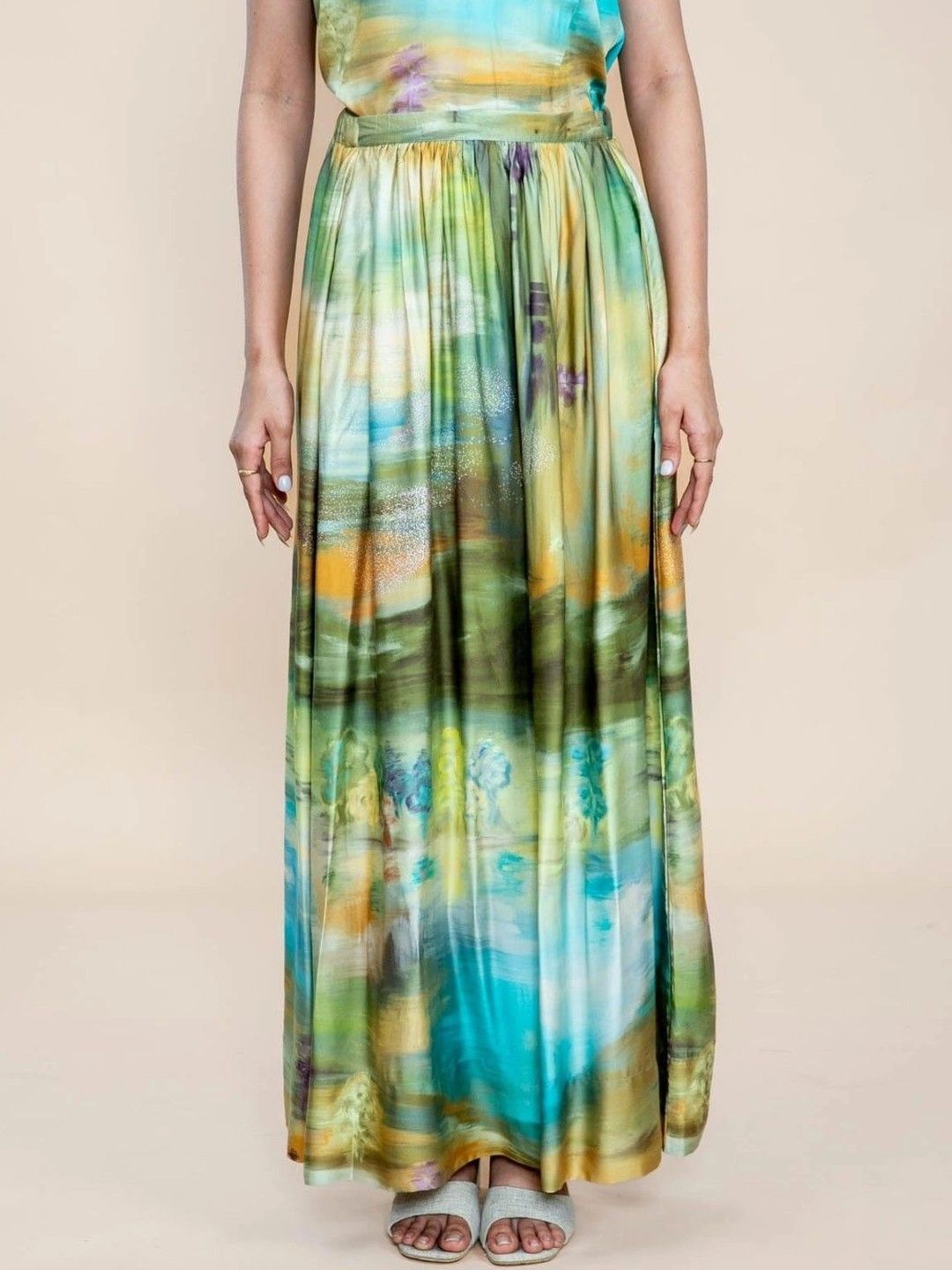 FREEDOM TREE Women Satin Abstract Maxi Straight Skirt-picture-52