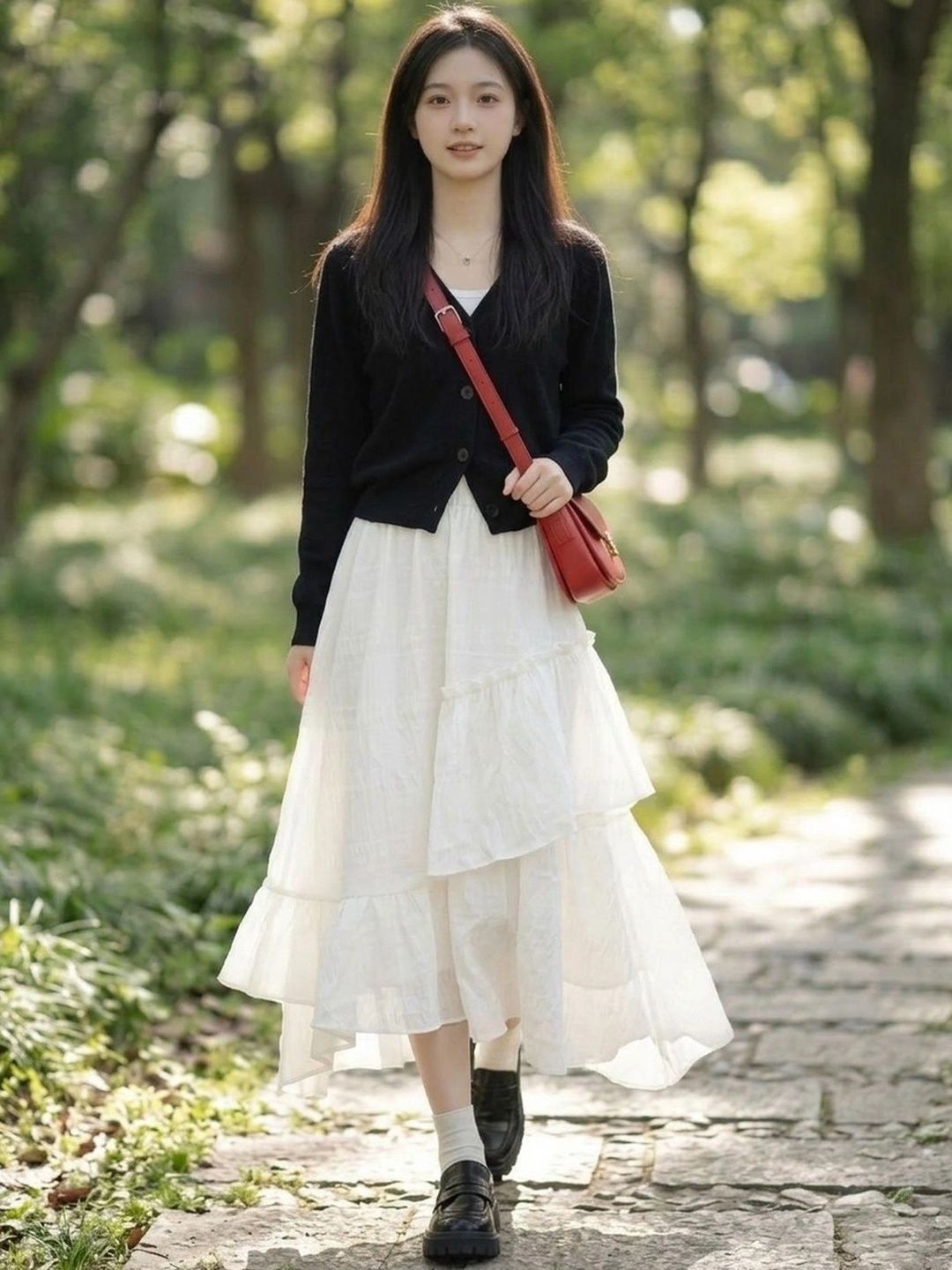 Suo Women Frills Bows and Ruffles Midi Flared Skirt-picture-55
