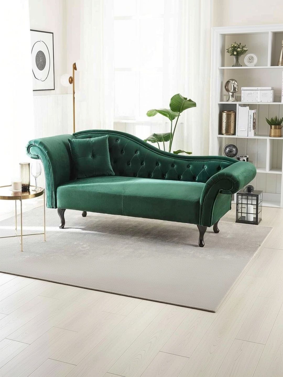 INDIAWOODMART Green Self Design Sheesham Wood Lounge Chair-picture-4