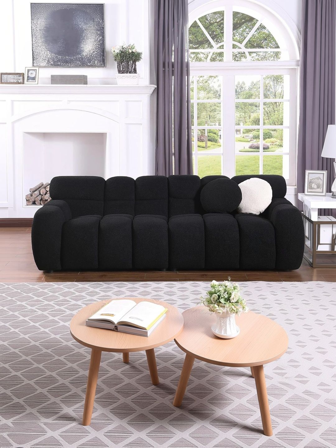 Soul craft Black Wooden 2 Seater Sofa With 2 Pillows-picture-20