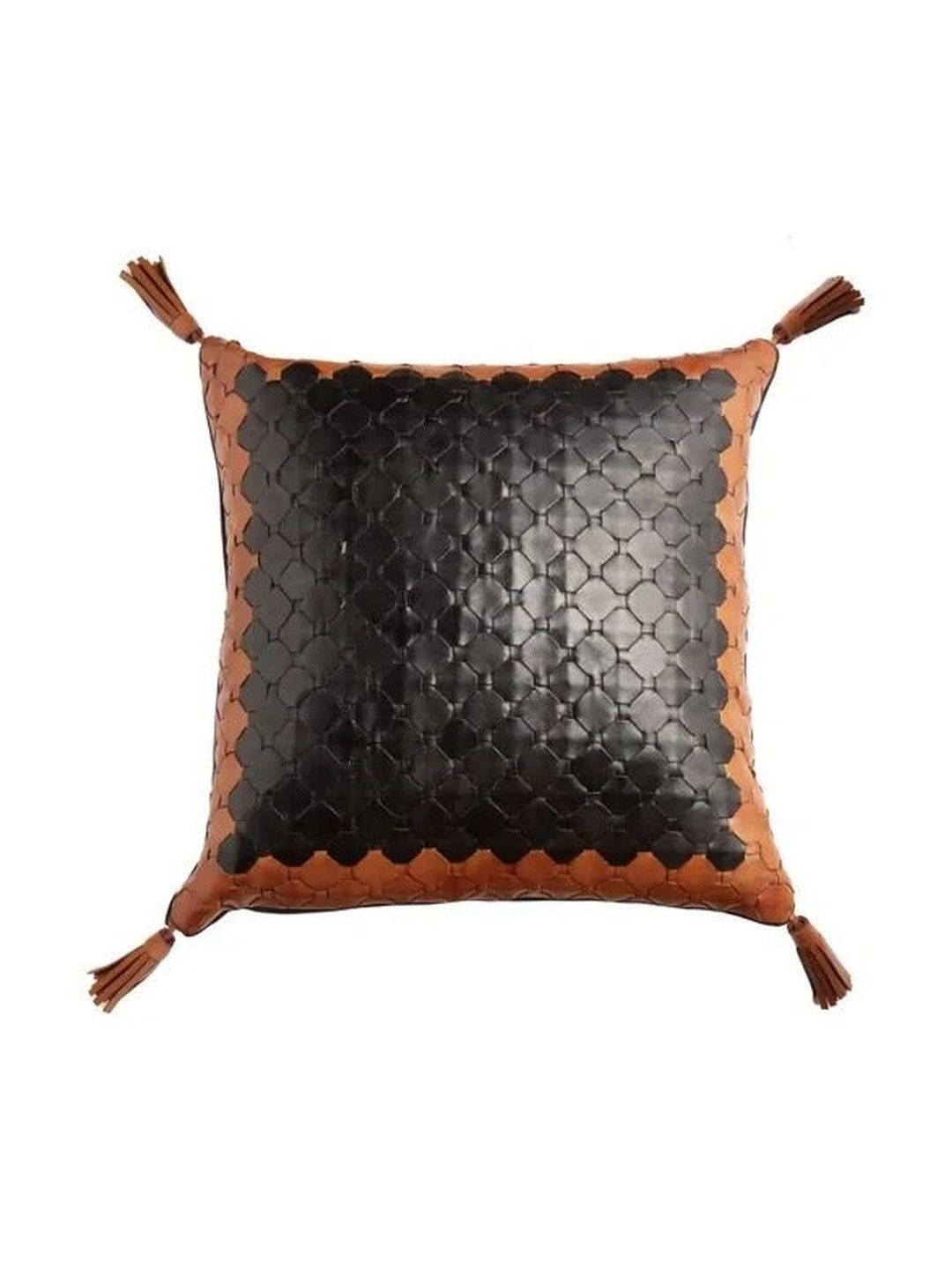 ARAANI Black & Tan Leather Square Cushion Covers-image-38