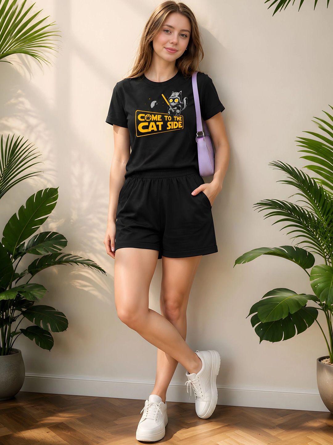 ELVIA Cotton Printed T-shirt with Shorts-image-49
